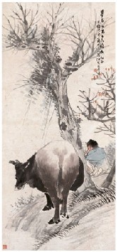 任颐 1884年作 牧牛读书图 立轴